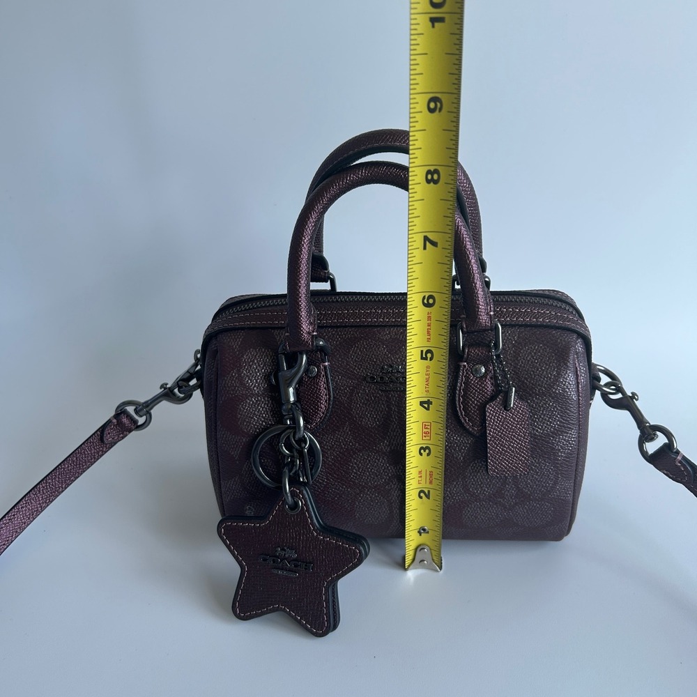 Coach Mini Rowan Metallic Plum Signature Leather Crossbody Bag Good - Picture 9 of 10